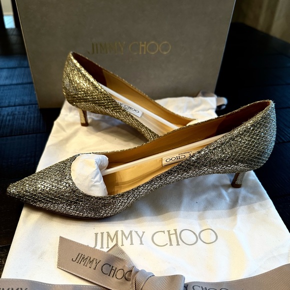 Jimmy Choo Romy 40mm Glitter Fabric in Champagne size 39.5 - Picture 2 of 11